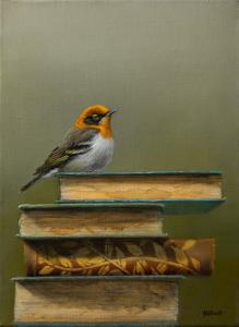 The Book Stack (Olive Warbler) by Jhenna Quinn Lewis