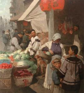 Market Day in Chinatown, San Francisco, 1905 by Mian Situ