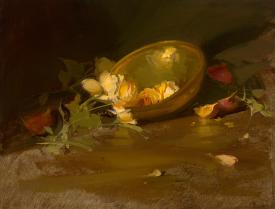 Yellow Roses in a Brass Bowl by Sherrie McGraw