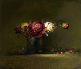 Red and White Peonies by David A Leffel