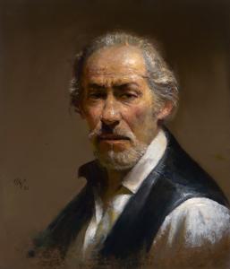 Self-Portrait with Vest by David A Leffel
