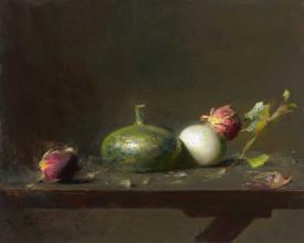 Roman Glass, Egg & Peonies by David A Leffel